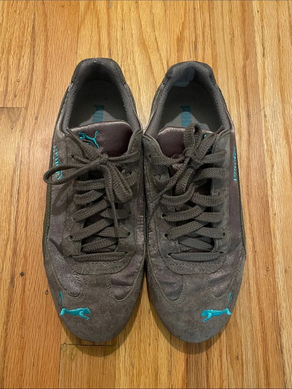 Puma Gray Suede Speedcat Sneakers with Teal Accents